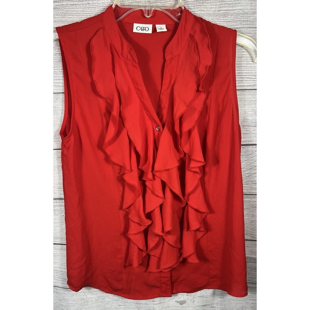 Cato Women's Sleeveless Ruffle Blouse Red XL Career‎ Office Top